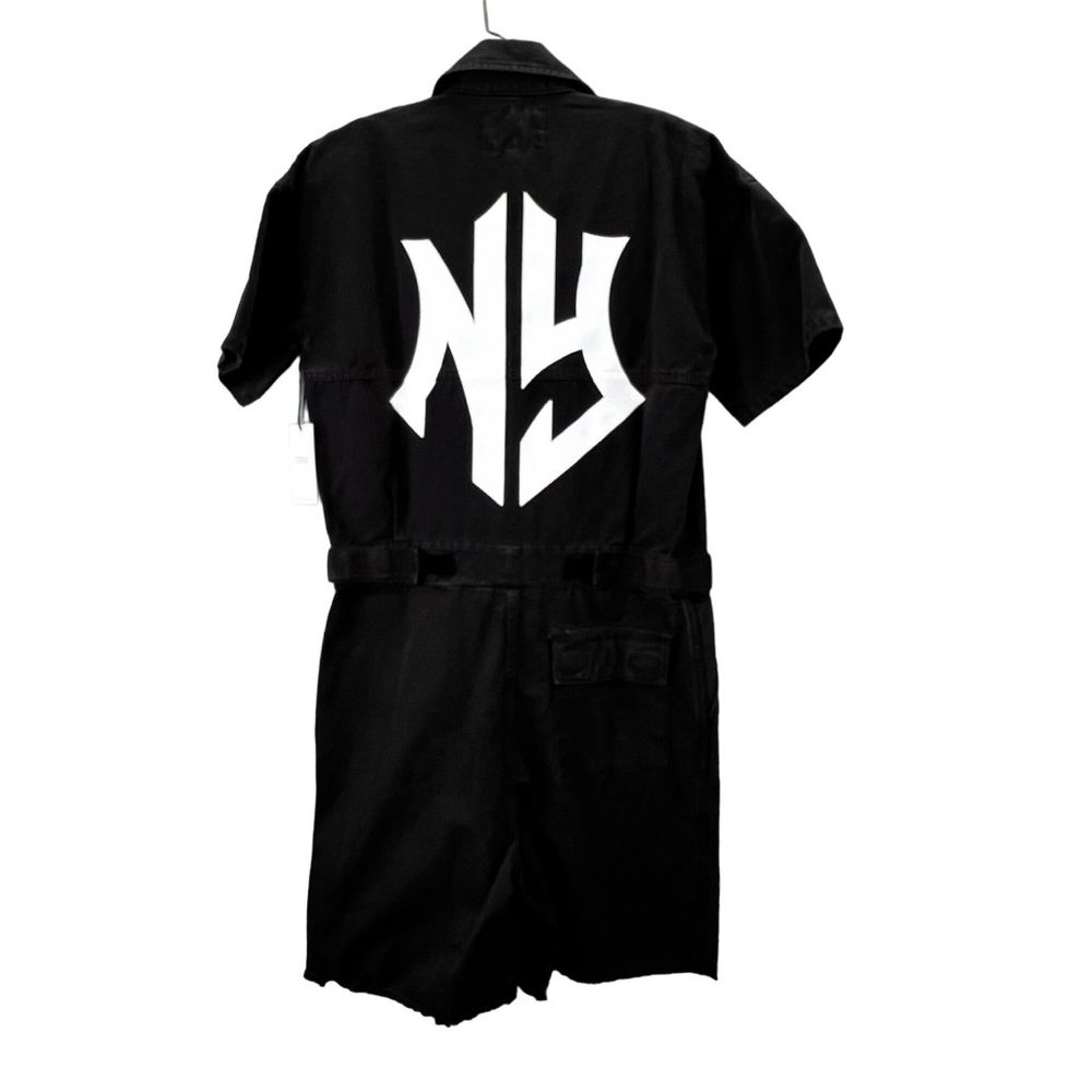 Spirit Jersey NY New York Romper XS Oversized Black Full Zip Canvas Shorts NWT